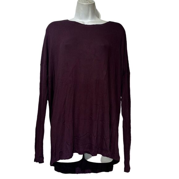 h by bordeaux purple ribbed long sleeve top blouse Size L - Picture 1 of 6